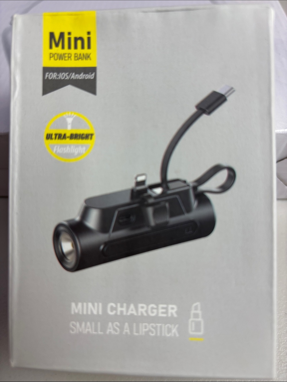 Mini Charger Power Bank with Flashlight - Black